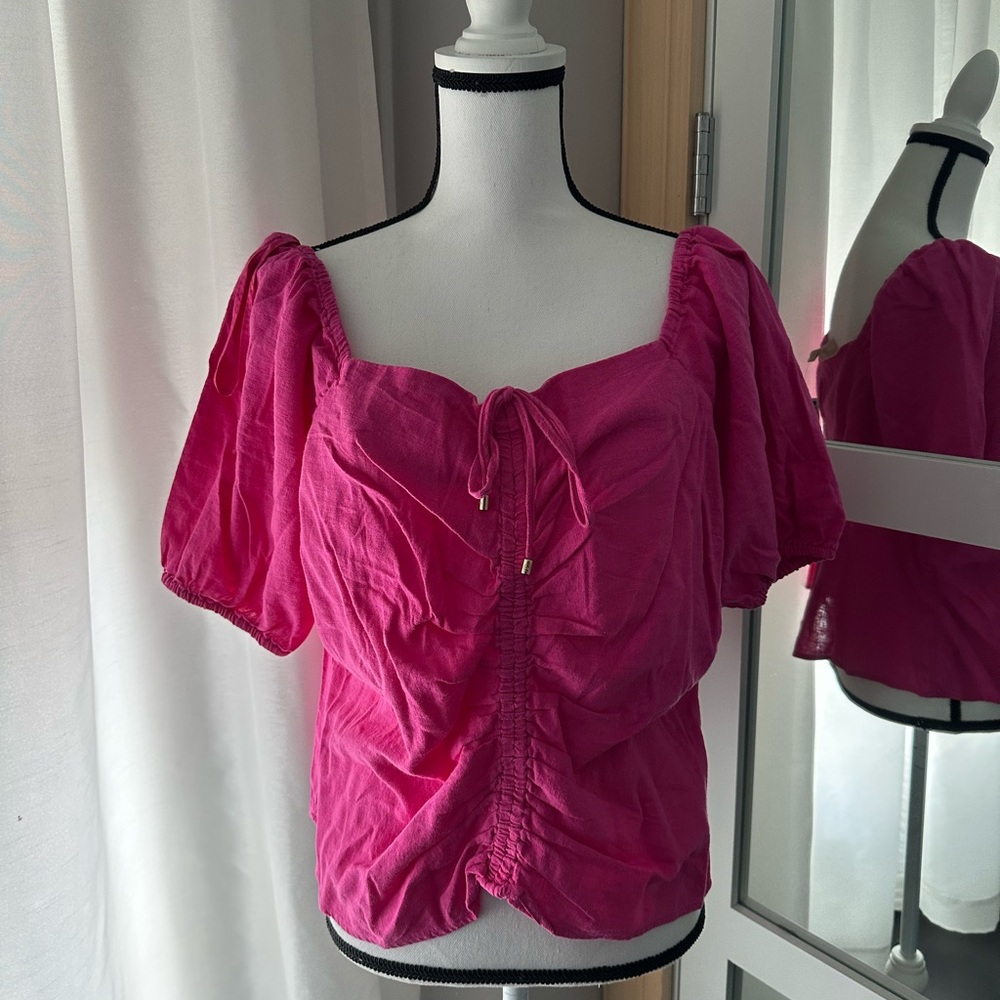 Michael Kors Pink Puff Sleeve Ruched Blouse